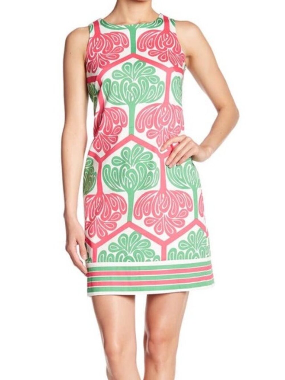 Spring Wedding Guest Dress 8 Pink Green Resort Shift Mini Palm Beach